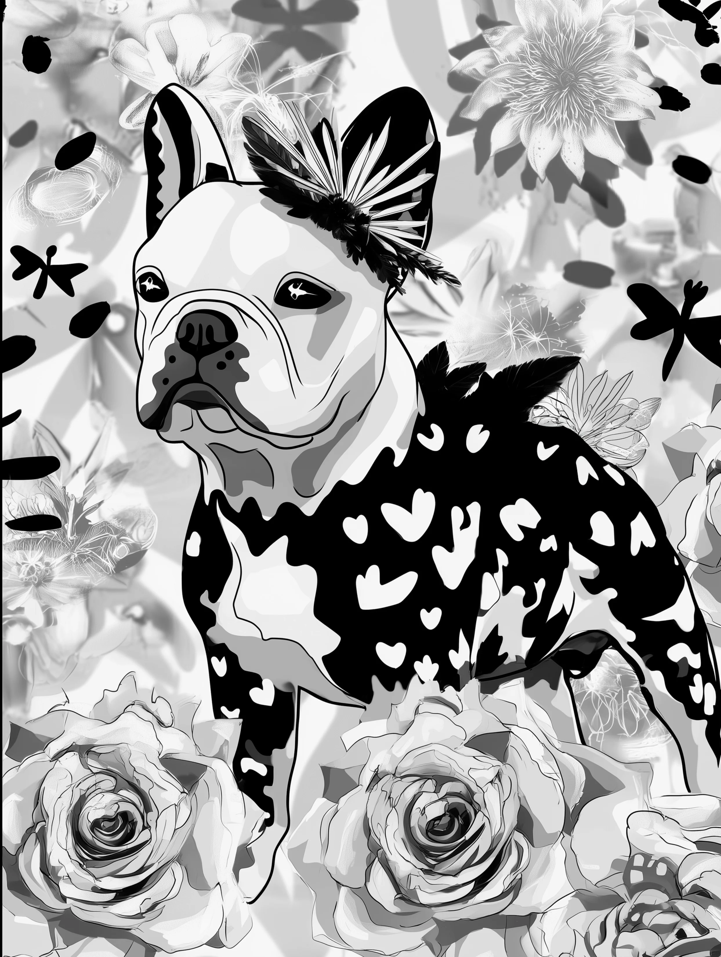 Free printable french bulldog coloring page featuring a frenchie with a dark body